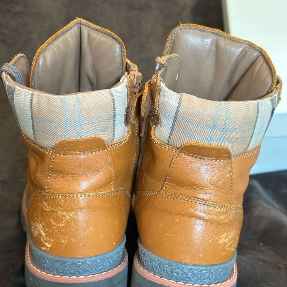 Brunello Cucinelli Little Boys Brown Leather Hiking Boots - Picture 7 of 11